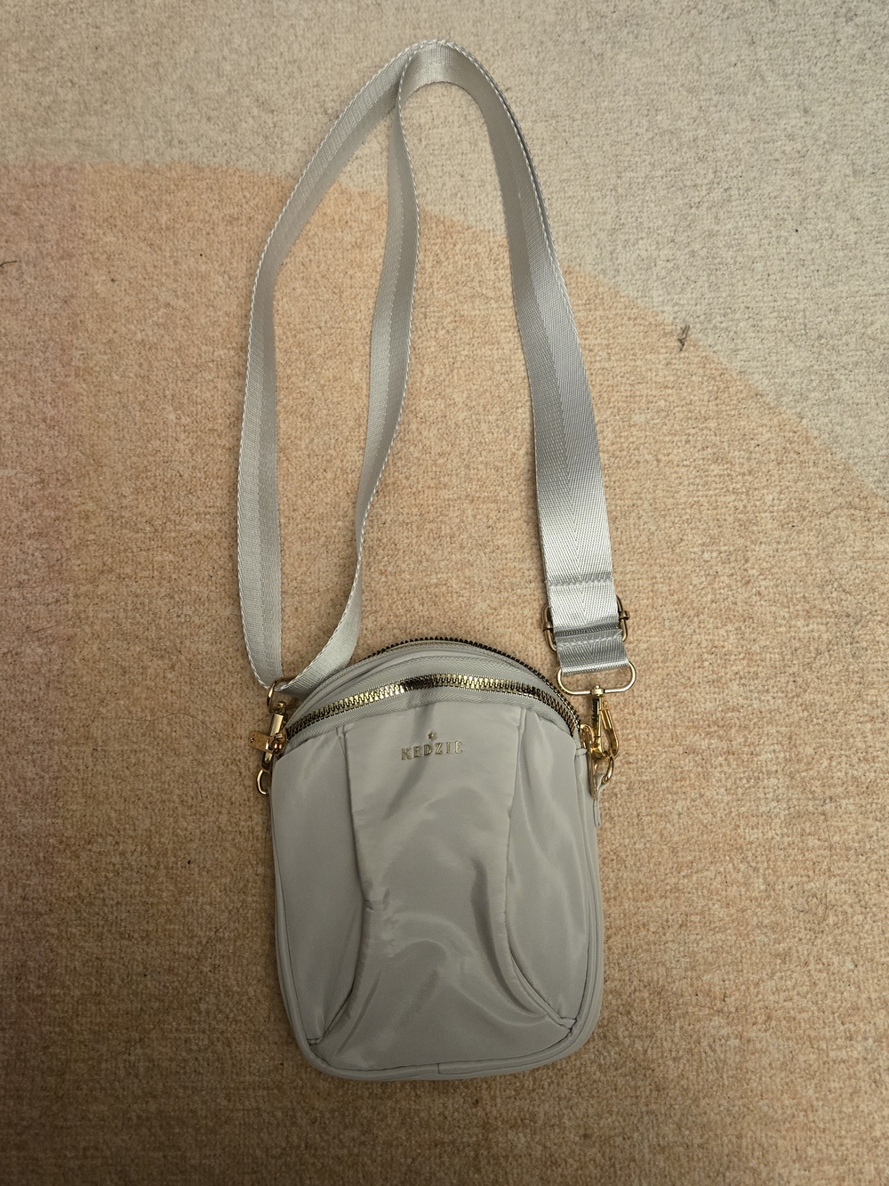 Kedzie Light Gray Compact Crossbody Bag with Gold Hardware